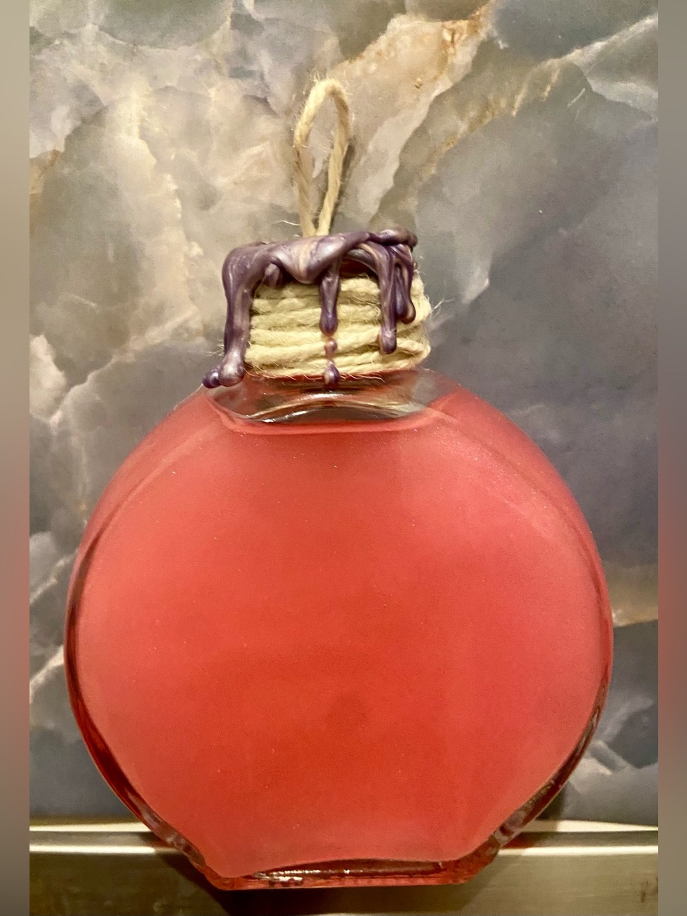 Hand Crafted LOVE POTION Glass Bottle with Purple Drip Top